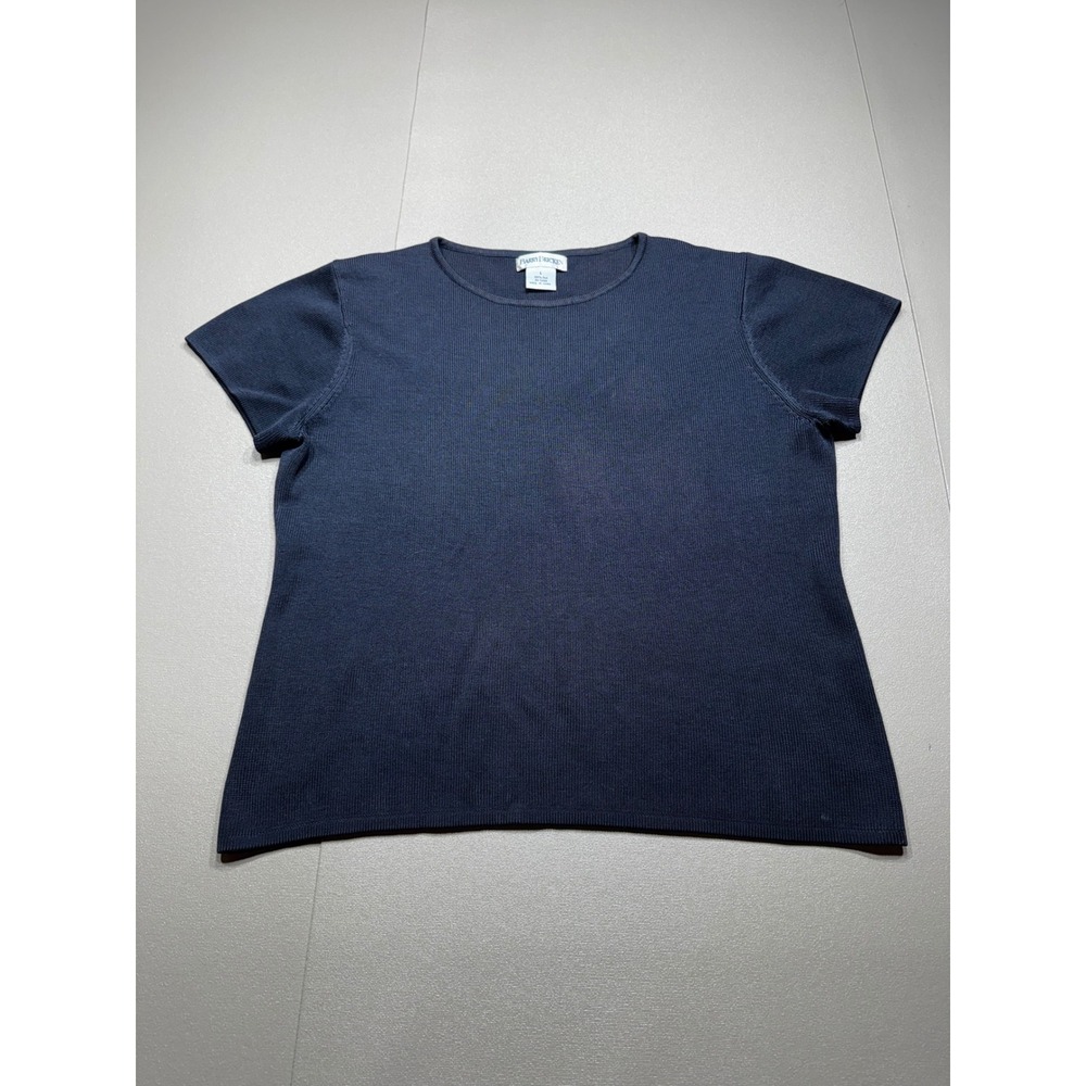 Barry Bricken Navy Blue 100% Silk Knit Short Sleeve Sweater Top Large